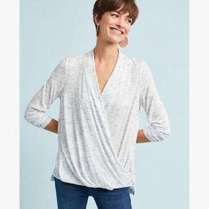 Heathered Drapey Faux Wrap Long Sleeve Top